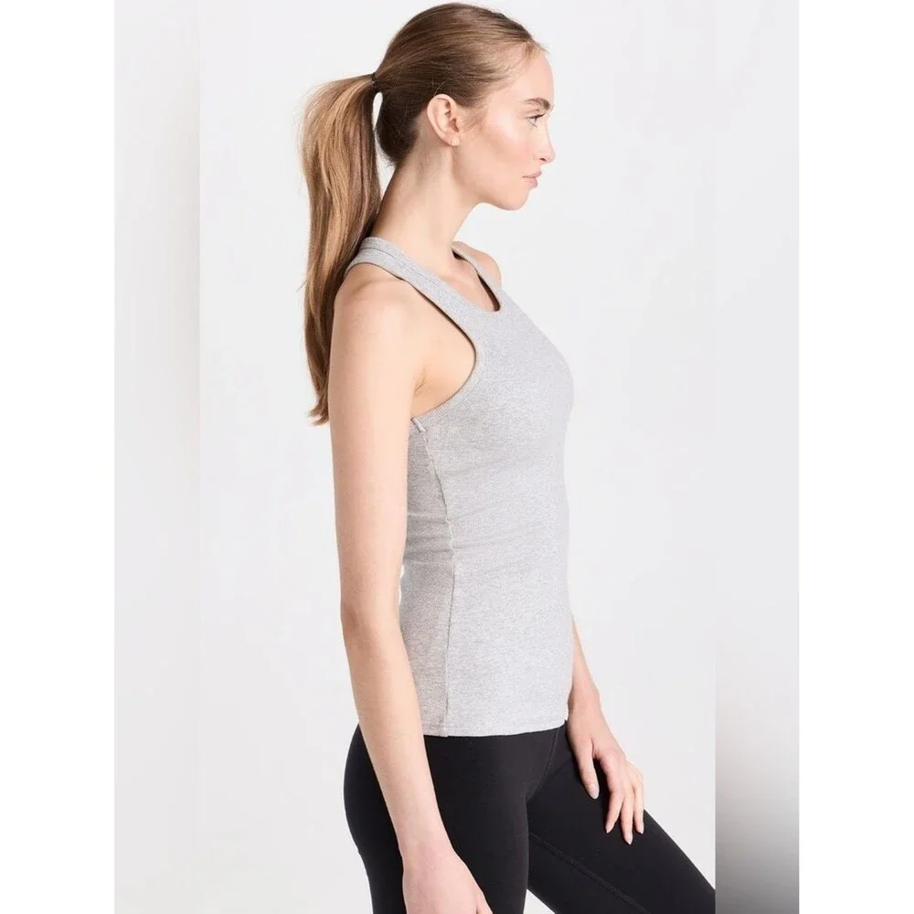 ALO Yoga Light Grey Ribbed Aspire Full Length Tank Top Racerback Tank size XS